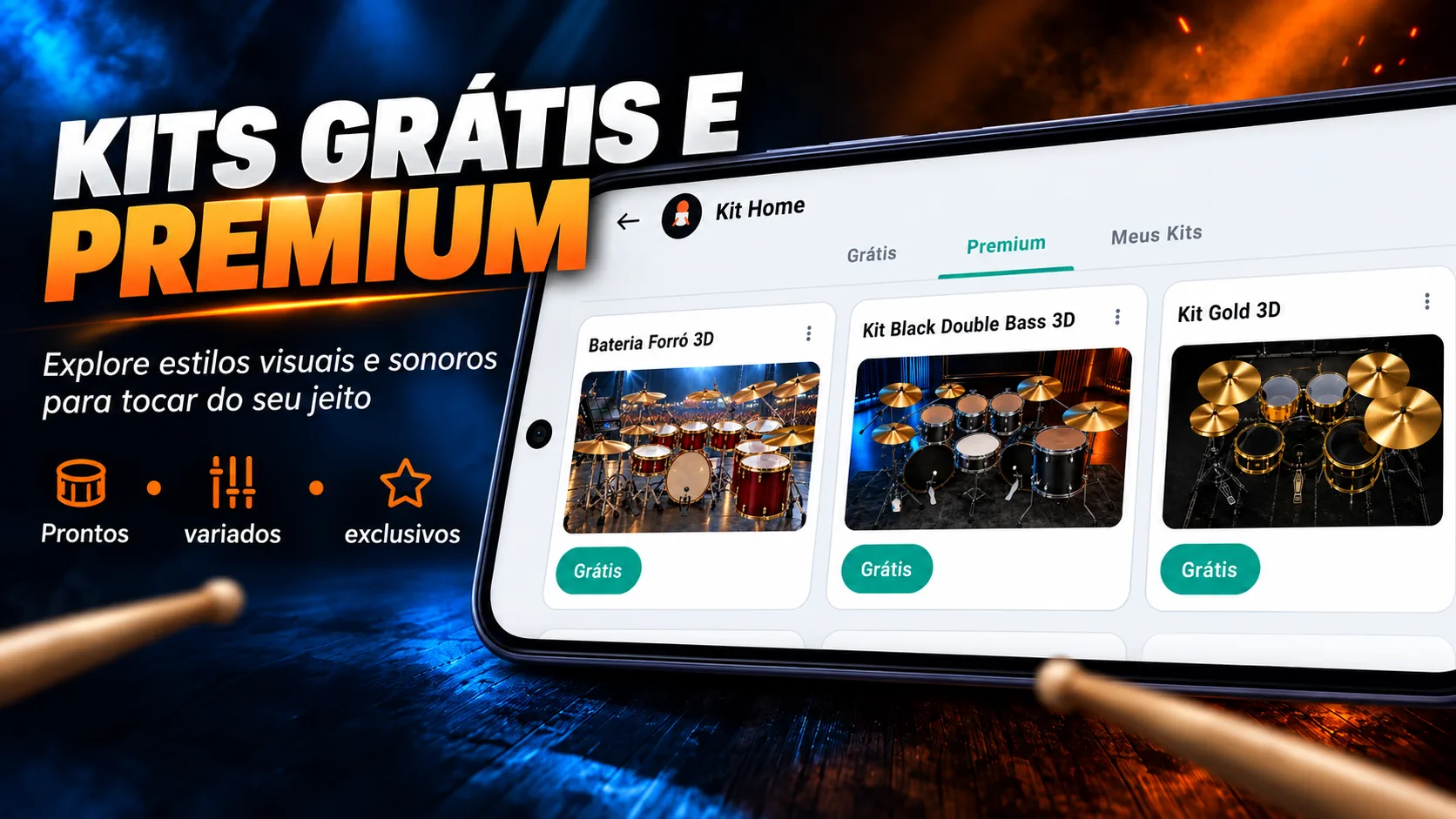 Kits de bateria grátis e premium disponíveis no DrummerMix